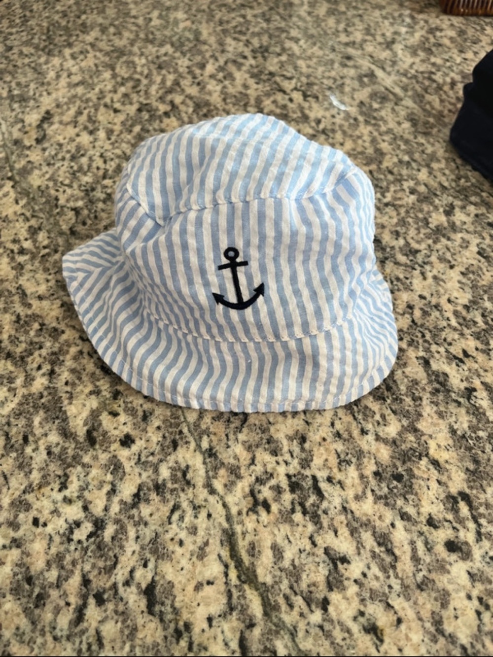 Starting Out Blue & White Striped Kids Bucket Hat with Anchor